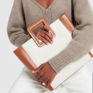 STAUD Tan and Cream Tote Bag
